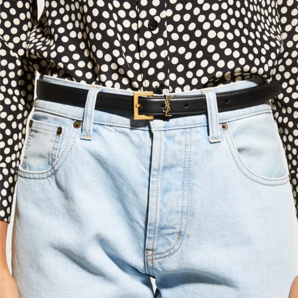 Saint Laurent Accessories - Saint Laurent YSL Monogram Slim Leather Belt 80